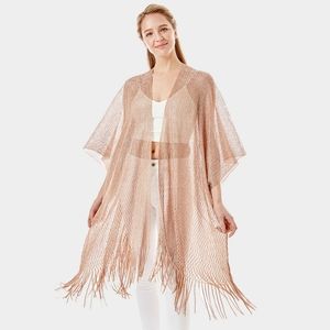 Rose GoldMetallic Net Cover Up Fringes Shawl Cardigan